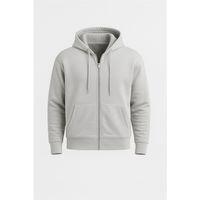 İçi Peluş Üç İplik Kumaş Oversize Fermuarlı Kapüşonlu Sweatshirt- Mineral Gri