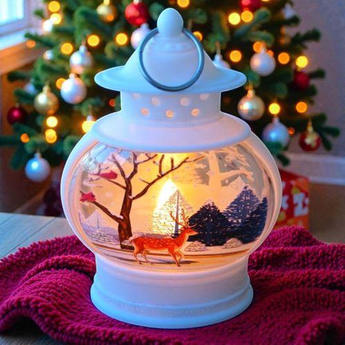 VIP KALİTE OVAL BEYAZ GEYİK YILBAŞI FENERİ GÜN IŞIĞI LED IŞIKLI FENER YILBAŞI HEDİYELERİ 14X8X4 CM