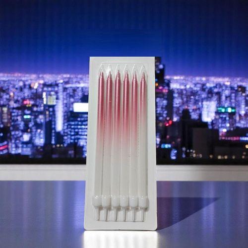 6 ADET YÜKSEK KALİTE PEMBE BEYAZ MUM 16 CM METALİK MUM PARLAK PEMBE BEYAZ PASTA MUMU DOĞUM GÜNÜ MUMU