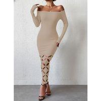 Kadın Madonna Yaka Uzun Kollu Lazer çiçek Kesim Detaylı Uzun Ithal Krep Elbise