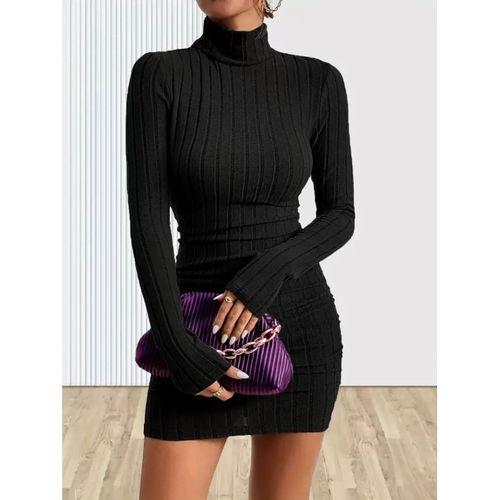 Pilelistore Kadın Uzun Kollu Balıkçı Yaka Kısa şardonlu Kaşkorse Elbise