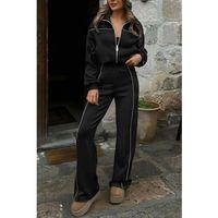 Kadın Uzun Kollu önden Fermuarlı Bluz Ve Pantolon Modal Ikili Takım