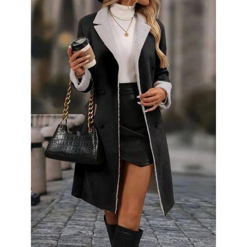 Kadın Uzun Kollu Yakalı Düğmeli Süet Mini Manto