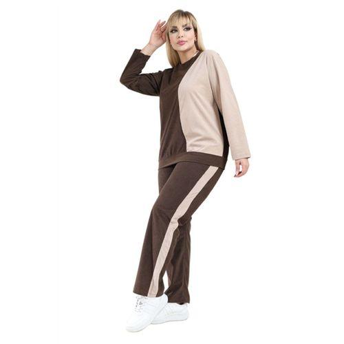 Melsay Butik Acı Kahve Ekru Fitilli Kadife Yarım Garni Kadın Eşofman Takımı