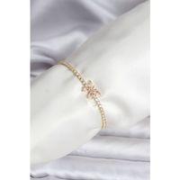 Kelebek Model Zirkon Taşlı Gold Renk Pirinç Su Yolu Kadın Bileklik