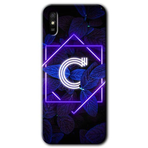 Redmi 9A Kılıf HD Desen Baskılı Arka Kapak - Dark Neon Yaprak C Harfi