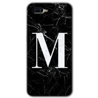 Oppo Rx 17 Neo Kılıf HD Desen Baskılı Arka Kapak + Temperli Cam - Siyah Mermer Desenli M Harfi