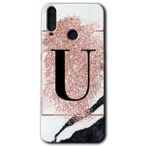 General Mobile GM 10 Kılıf HD Desen Baskılı Arka Kapak - Pembe Mermer Desenli U Harfi