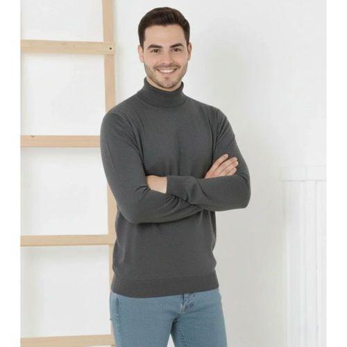 Erkek Yarım Boğaz Triko Kazak Yumuşak Dokulu Pamuklu Ince Dokuma, Uzun Kollu Rahat Regular Kalıp - Füme