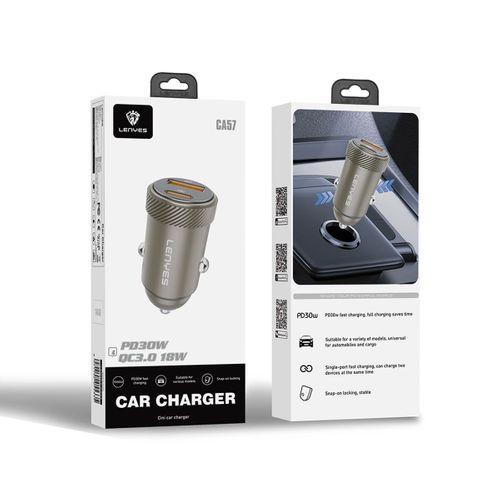 Lenyes CA57 Hızlı Şarj Özellikli Dual Type-C + USB-A Portlu Mini Araç Şarj Aleti 30W