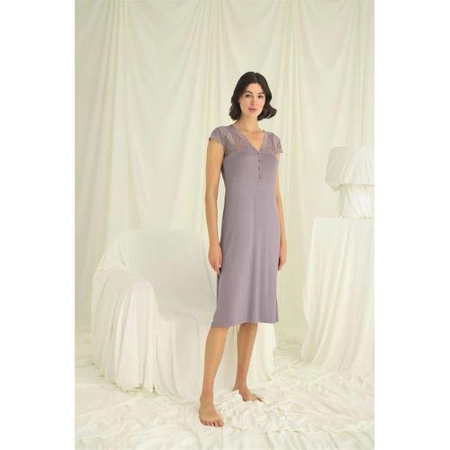 Kolu Omzu Ve Yakası Dantelli Önü Düğmeli Gecelik