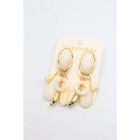 Taşlı Sallantılı Küpe - Krem