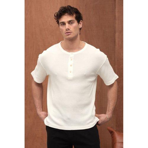 Roth Relaxed Fit Günlük Henley Yaka Waffle Kumaş Yazlık Kısa Kollu T-Shirt - Ekru