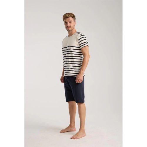 Erkek Krem Sıfır Yaka Kısa Kol Şortlu Pijama Takımı