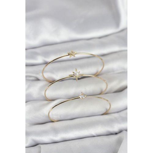 Gold Renk Kutup Yıldızı Model Zirkon Taşlı 3'lü Kadın Bileklik Kombini