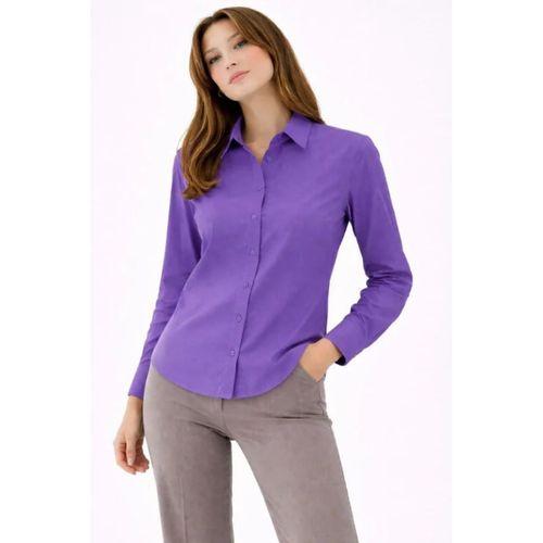 Uzun Kollu Gömlek Düğmeli Klasik Yaka Günlük Ve Ofis Şıklığına Uygun - Mor