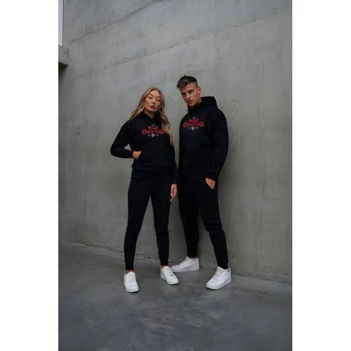Yılbaşı Merry Christmas Baskılı Oversize Kapüşonlu Sweatshirt Hoodie - Siyah