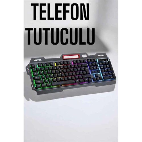 Led Işıklı Klavye Usb Girişli Rgb Işıklı Q Klavye Mouse Hediyeli
