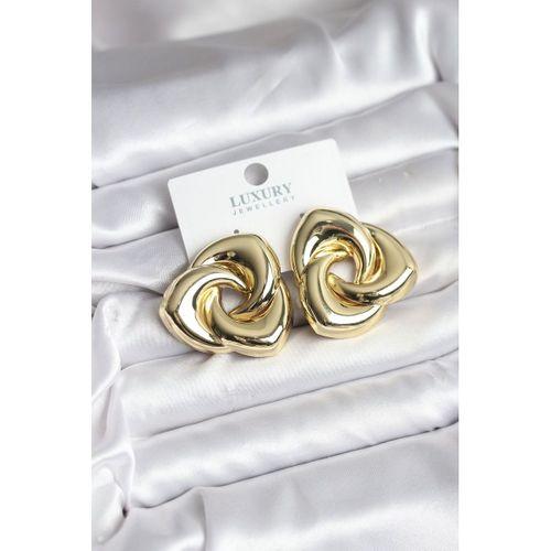 Pirinç Gold Renk Geometrik Vintage Kadın Küpe