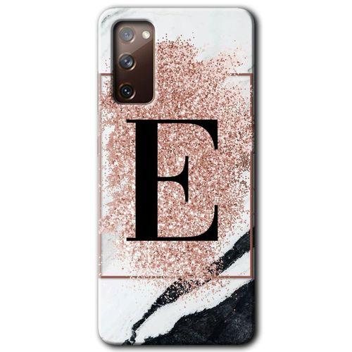 Samsung Galaxy S20 FE Kılıf Baskılı Kapak - Pembe Mermer Desenli E Harfi +Tam Ekran Koruyucu