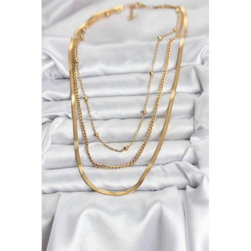 316L Çelik Gold Renk 3'lü Kadın Kolye - TJ-BKO10630
