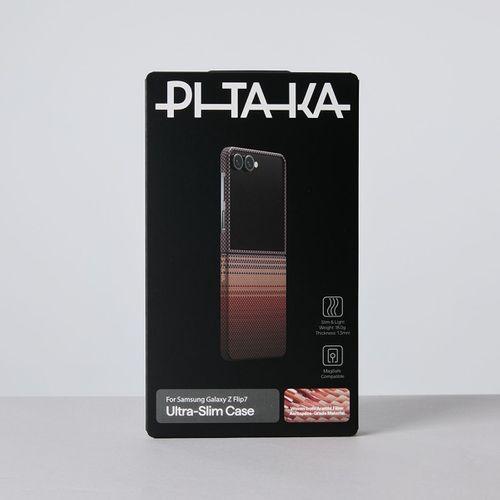 Galaxy Z Flip 7 Kılıf M-safe Şarj Özellikli Aramid Fiber Pitaka Tactile Woven Sunset-Moonrise Serisi Kapak