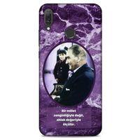 Huawei Y9 2019 Kılıf Atatürk (10) Full Koruma Kılıfı Mor
