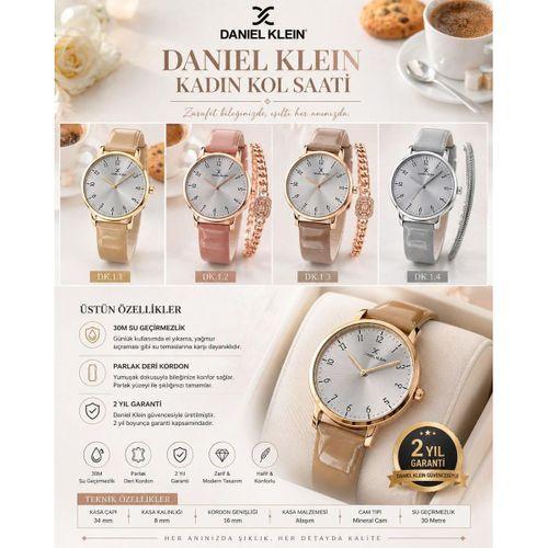 Daniel Klein Deri Kordon 30 Mt Suya Dayanıklı Özel Tasarım Kadın Kol Saati + Bileklik VS.BLKT.0977