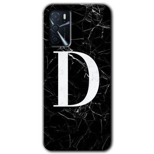 OPPO Oppo A16 Kılıf HD Desen Baskılı Arka Kapak + Temperli Cam - Siyah Mermer Desenli D Harfi