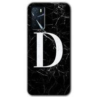OPPO Oppo A16 Kılıf HD Desen Baskılı Arka Kapak + Temperli Cam - Siyah Mermer Desenli D Harfi