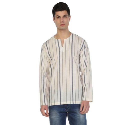 Büyük Beden Uzun Kol Şile Bezi Bisiklet Yaka Yazlık Tshirt Ekru Gri Çizgili 3028