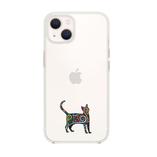 iPhone 13 Mini Cat Pattern Desenli Premium Silikonlu Şeffaf Telefon Kılıfı