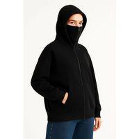 Samuray Ninja Çift Kapşonlu ZIP Fermuarlı Kanguru Çepli Hoodie Maske Detaylı Swetshirt - Siyah