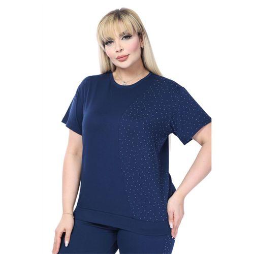 Melsay Butik Lacivert Kısa Kollu Yarım Taş Baskılı Viskon Kapri Takım