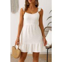 Kadın Omuz Askılı Eteği Volan Detay Brode Elbise