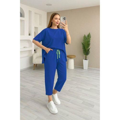 Kadın Kısa Kollu Bisiklet Yaka Viskon Iki Iplik Bluz Ve Pantolon Ikili Takım