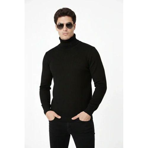 Tam Boğazlı Balıkcı Yaka Triko Kazak Yumuşak Dokulu Pamuklu Ince Dokuma Uzun Kollu - Siyah