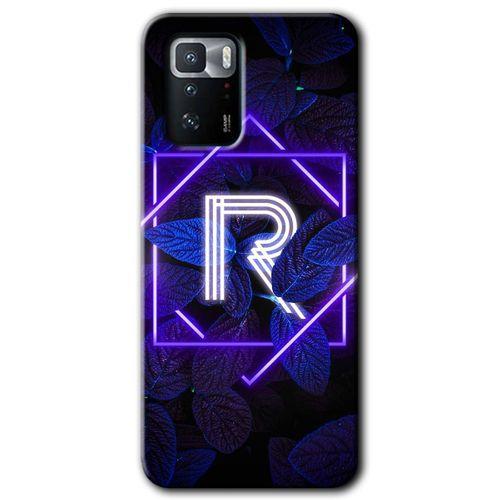 MRCİLETİSİM Poco x3 GT Kılıf Baskılı Kapak - Dark Neon Yaprak R Harfi + 5D Tam Kaplayan Cam