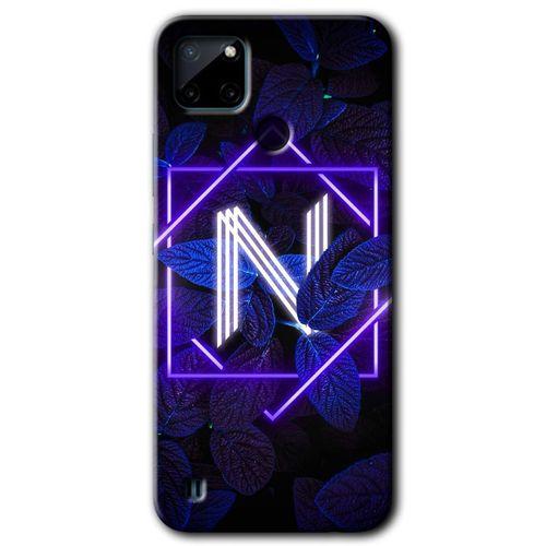 Realme C21 Kılıf Baskılı Arka Kapak - Dark Neon Yaprak N Harfi +Tam Ekran Koruyucu