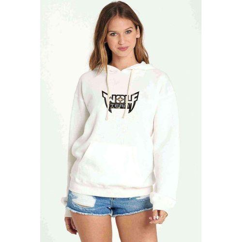 Wolfteam Logo Baskılı Beyaz Kadın Kapşonlu Sweatshirt