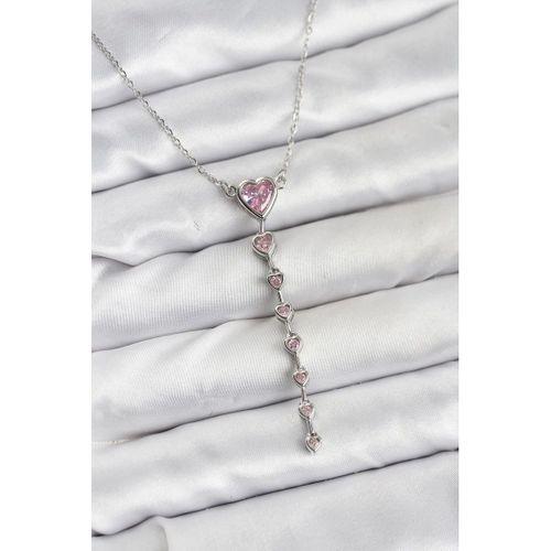 316L Çelik Zincir Gümüş Renk Pembe Kalp Kadın Kolye