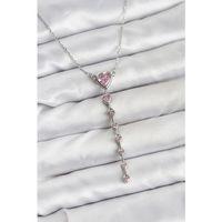 316L Çelik Zincir Gümüş Renk Pembe Kalp Kadın Kolye