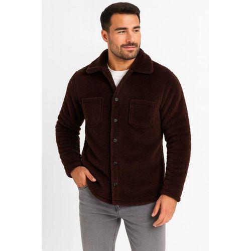 Erkek Pelüş Polar Hırka Gömlek – Yakalı, İlik Düğmeli, Göğüs Cepli, Yumuşak Dokulu Kışlık Regular Fit Rahat Günlük Model - Kahverengi