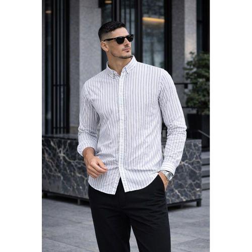 Chad Modal Kumaş Çizgili Yazlık Relaxed Fit Erkek Gömlek - Beyaz
