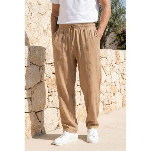 Hafif ve Rahat Müslin Baggy Erkek Pantolon - Tiramisu