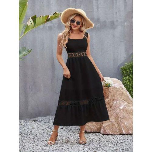 Kadın Askılı Dantel Detaylı Kiloş Janjan Krep Elbise