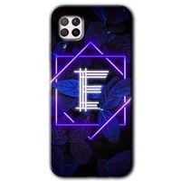 Huawei P40 Lite Kılıf HD Desen Baskılı Arka Kapak - Dark Neon Yaprak E Harfi + Kırılmaz Cam