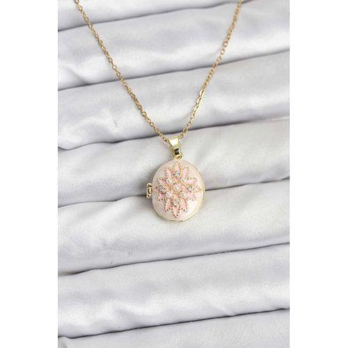 316L Çelik Zincir Gold Renk Mineli Lotus Model Açılabilir Kadın Kolye