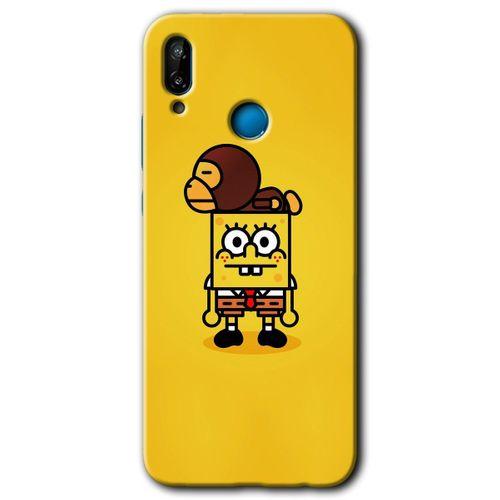 Huawei P20 Lite Kılıf Baskılı Kapak - Sünger Bob + 5D Tam Kaplayan Cam