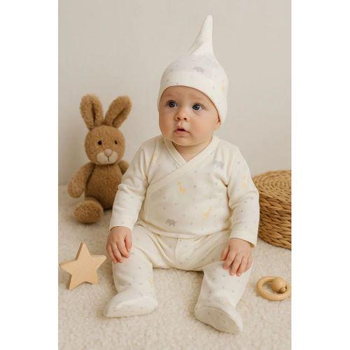 Zürafa Desenli 3 Parça Erkek Bebek Hastane Çıkışı % 100 Pamuk